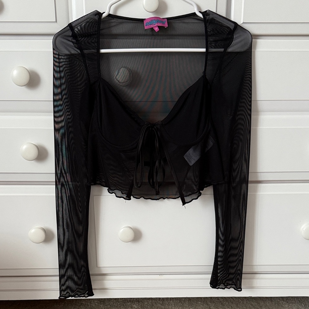 Edikted Black Sheer Long Sleeve Crop Top